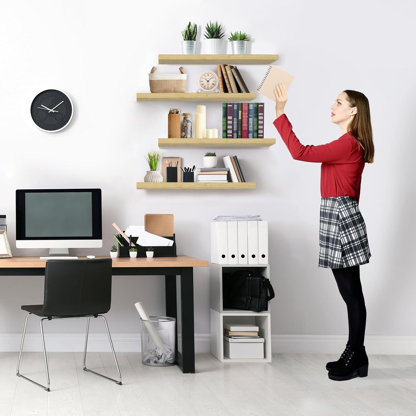 Sorbus Floating Shelves for Wall - 24" Bathroom Shelves, Wall Decor for Bedroom, Kitchen, Living Room, Home Decor & Book Storage - Mounted Floating Shelf with Invisible Brackets (Maple Wood, 4 Pack)