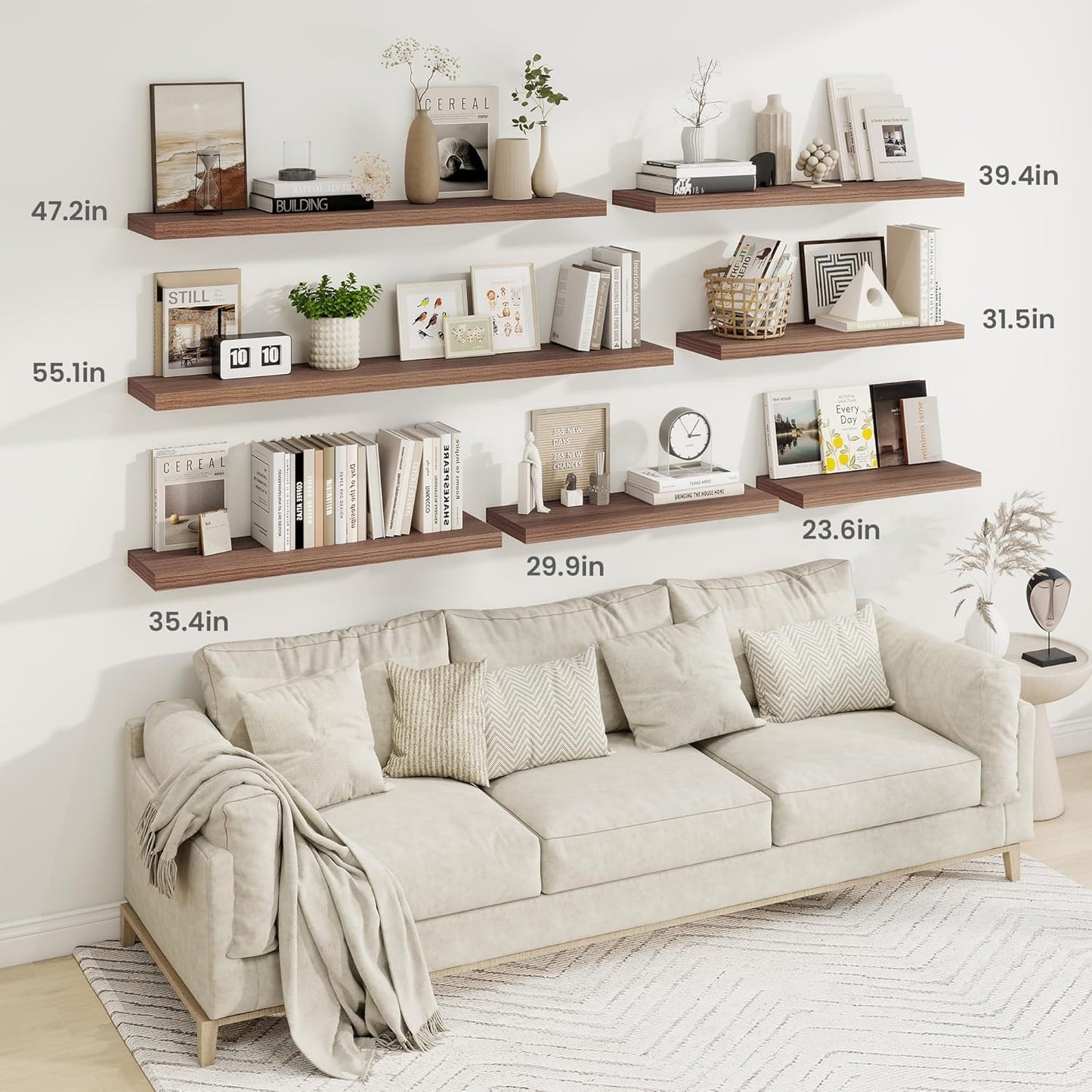 Fun Memories Floating Shelves for Wall, 30 Inch Rustic Wood Wall Mounted Shelves for Bathroom, Bedroom, Kitchen, Living Room, Deep Floating Shelves for Storage & Home Decor (Walnut, Set of 2)