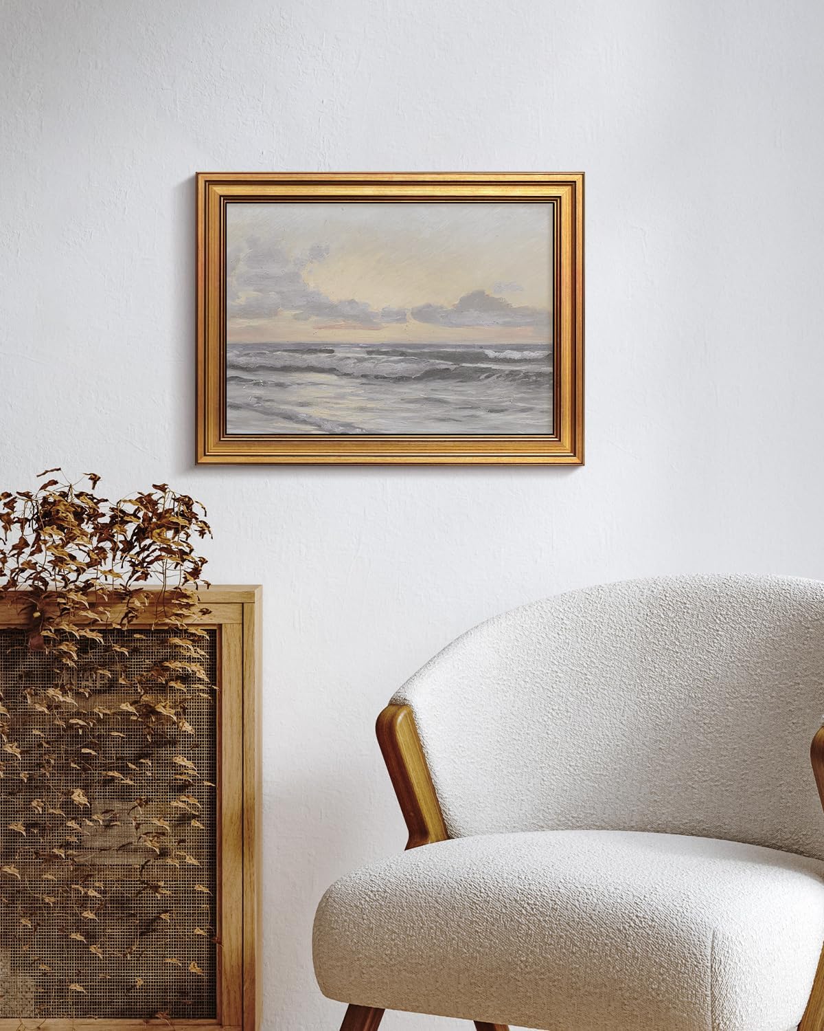 HUARCEY Gold Framed Vintage Wall Art for Living Room, Landscape Painting Prints Shelf Decor for Kitchen, Aesthetic Bedroom Wall Art, Christmas Gifts for Friends or Family (Sea or Sky - 12"x16")