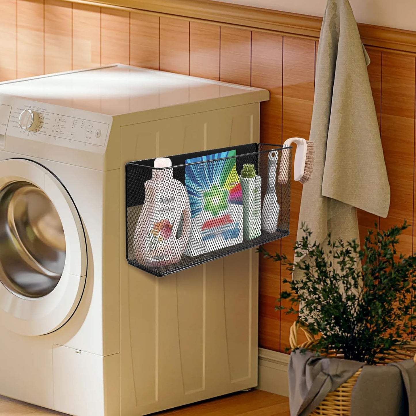 Black Magnetic Basket for Refrigerator, Black Magnetic Basket Organizer Magnetic Spice Rack, Magnetic Locker Organizer Holder for Kitchen Storage, Magazine, Whiteboard