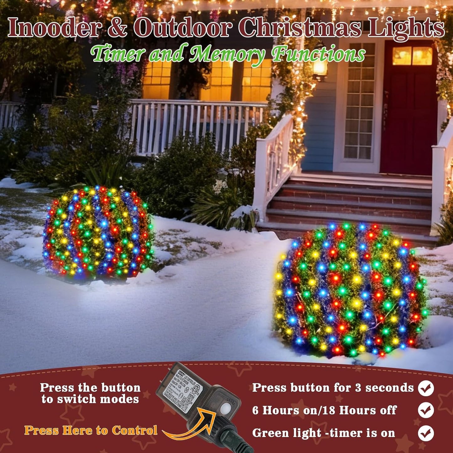 Christmas Net Lights 360 LED Outdoor 12FTx5FT Christmas Mesh Lights Connectable IP67 Waterproof Colorful Decorations Fairy String Light 8 Modes for Indoor Xmas Tree Bush Garden Decor Party-Multicolor