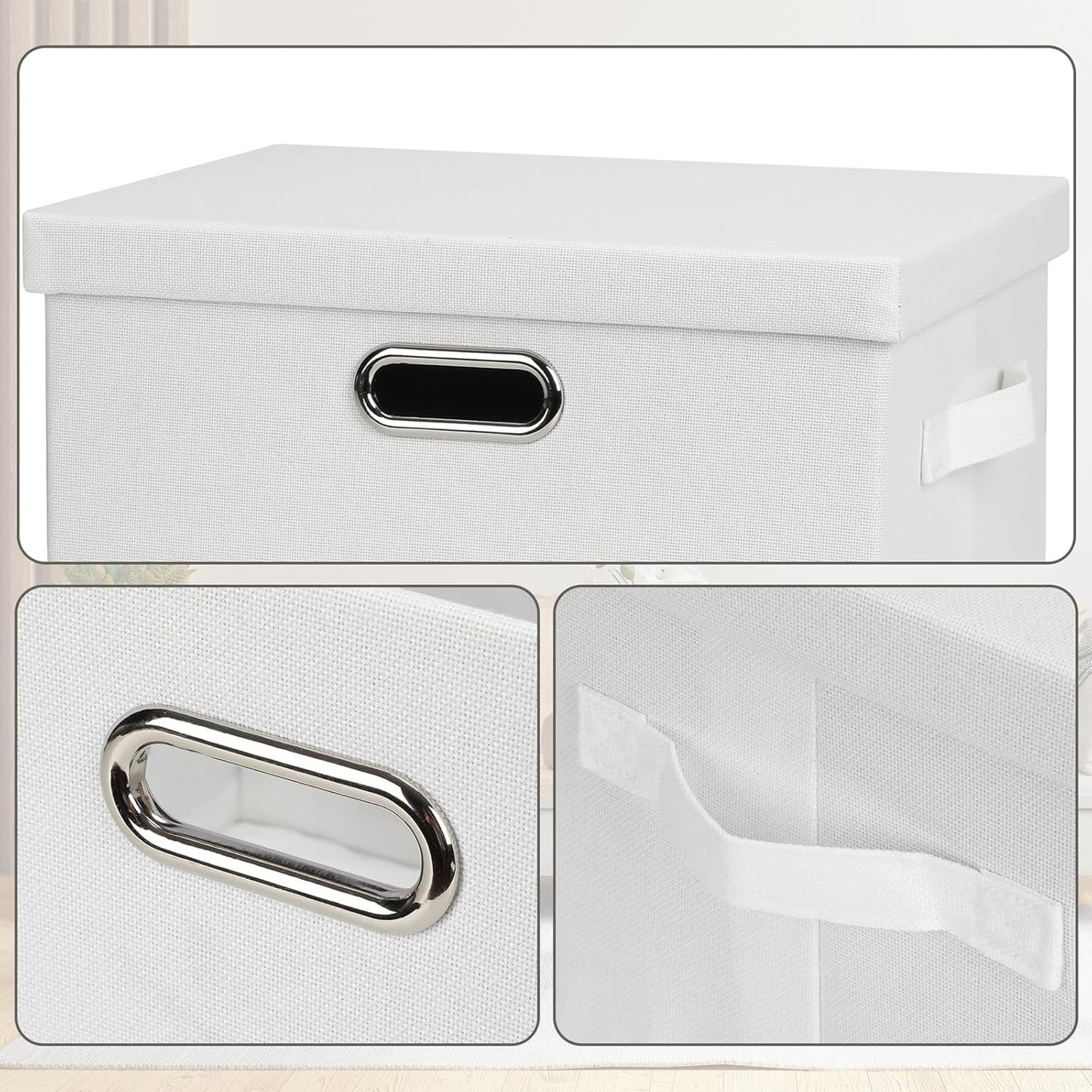 Medium 15" 21 Quart Collapsible Stackable Storage Bins with Lids, 5 Packs White Foldable Fabric Closet Storage Boxes with Lids, Lidded Heavy-duty Linen Baskets(15x11x8)