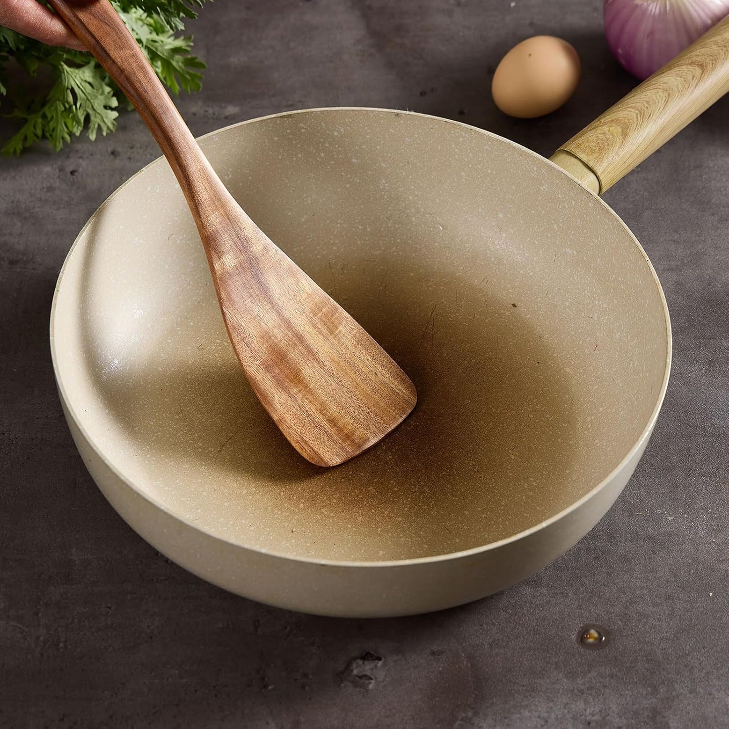 Wooden Kitchen Utensils Set, Teak Wood Cooking Spoons for Non-Stick Pans, 8 Pieces