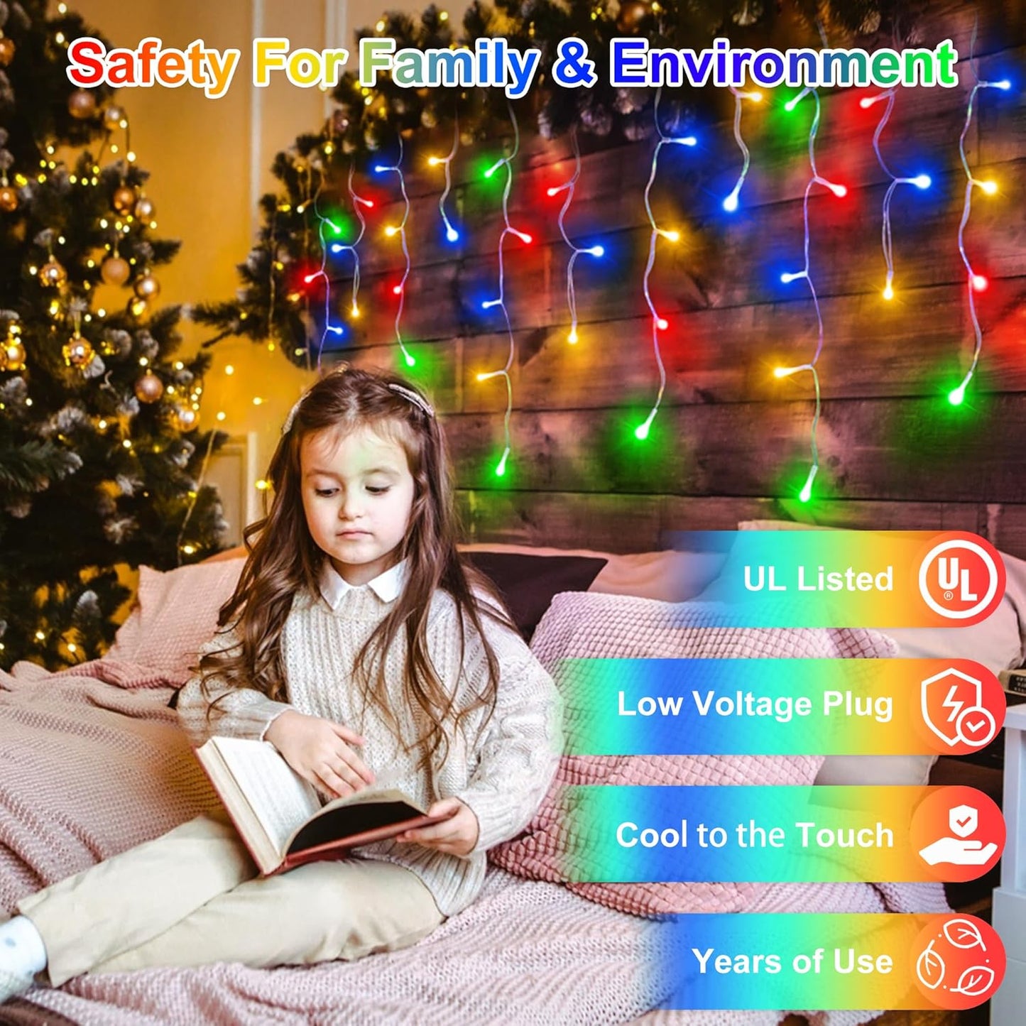 1296 LED Christmas Lights with 288 Drops, 131ft Christmas String Lights with 8 Modes, Waterproof Outdoor Decorations Fairy Lights with Timer Memory for Xmas Party Patio Window Fence Multicolor