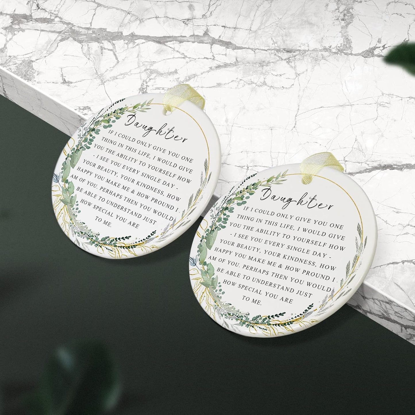 Daughter Ornaments 2025 Daughter Christmas Ornament Xmas Forever Ornament Best Ever Gift Double-Sided Printing Ceramic with Gift Box&Ribbon (2.9"