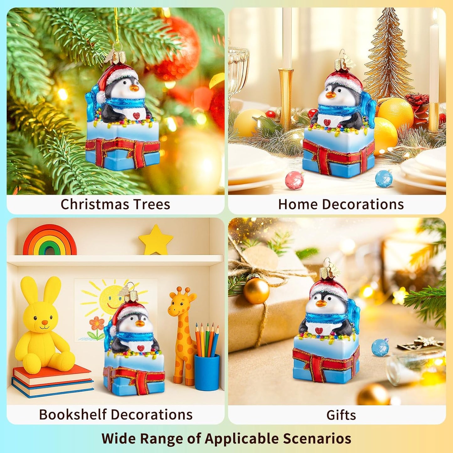 Penguin Christmas Tree Ornaments,Hand-Blown Glass Ornaments,Personalized Penguin Collection Hanging Ornaments,Christmas Decorations for Animal Lovers Holiday Birthday Party Home Gifts