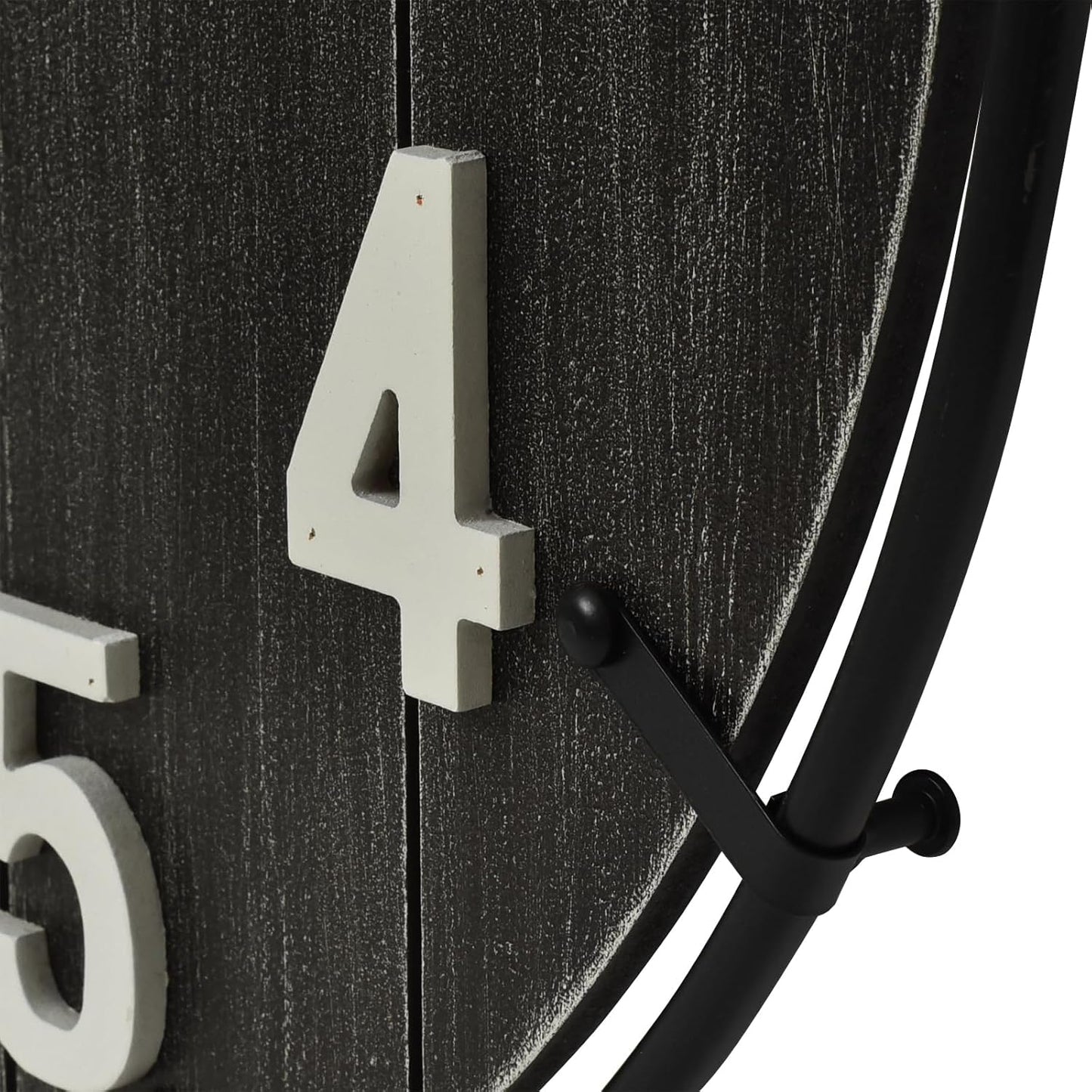 Large Old Town Farmhouse Wall Clock – 24 Inches Rustic Antique Wood with Metal Circle and Large Numerals, Silent Battery Operated Clock for Office, Kitchen, Bedroom, Living Room (Black)