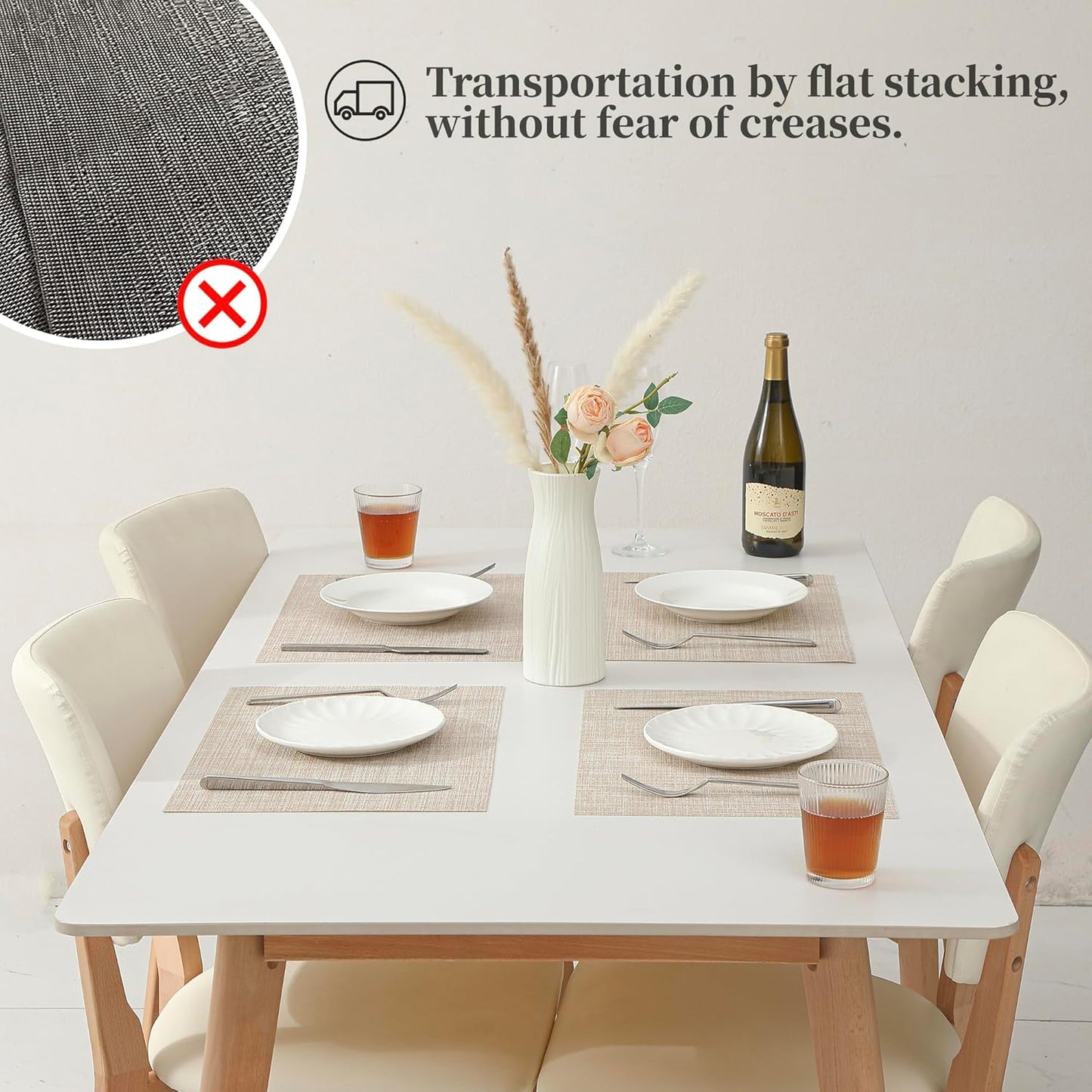 Leetaltree Beige Placemats Set of 24 - Heat Resistant Non-Slip Place mats for Dining Table, Washable Durable PVC Vinyl Woven Table Mats(Beige, 24)