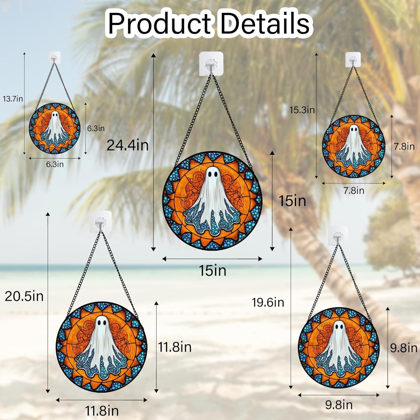 Stained Glass Window Hanging - Halloween Decorations White Ghost Suncatcher for Doors Garden Indoor Spooky Funny Blue Sun Catchers Gothic Decor Horror Gifts for Women Men Friend 6.3 in