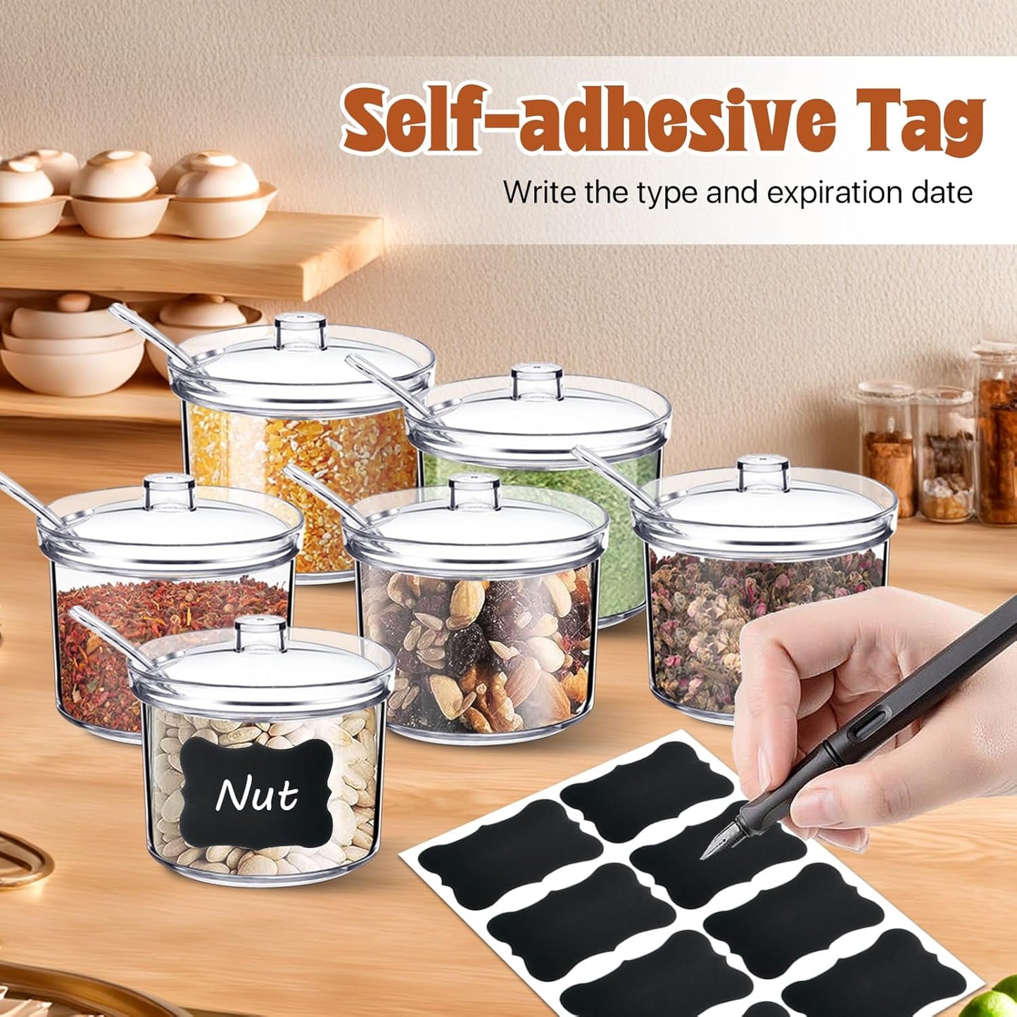 12 Pcs Acrylic Sugar Bowl with Lid and Spoon,7.1 Oz Clear Condiment Storage Pot,Sugar Jar Spices Container for Home Kitchen,Coffee Bar,Restaurant