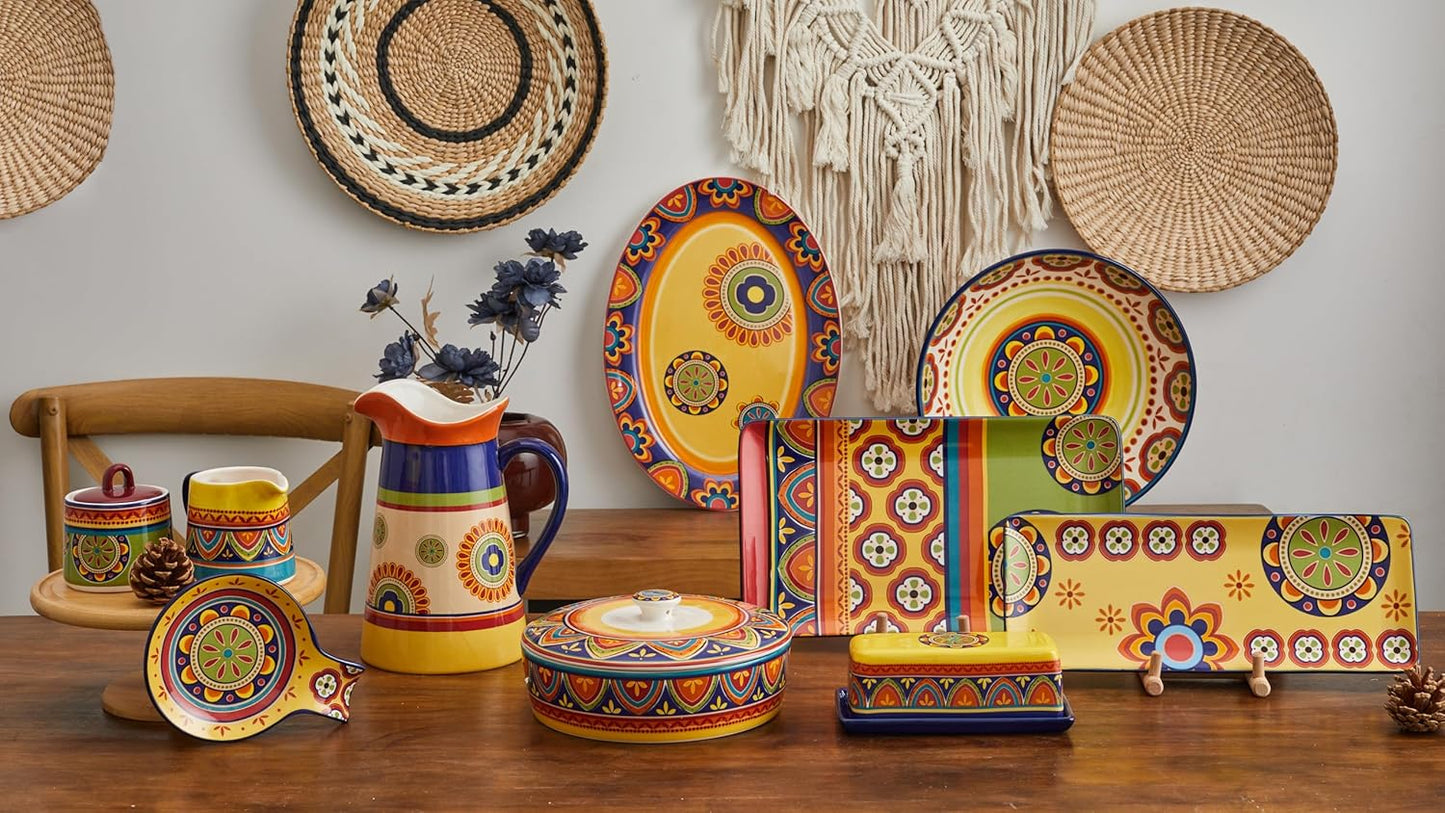 Bico Tunisian Ceramic 16 inch Oval Platter, Microwave & Dishwasher Safe