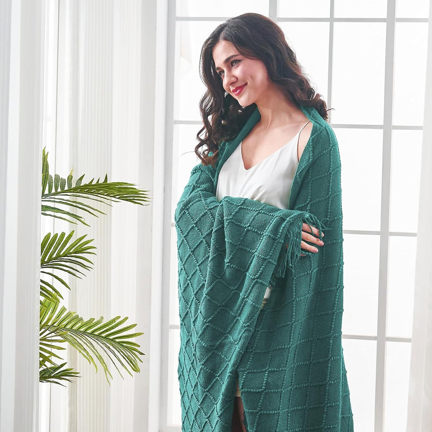 inhand Knitted Throw Blankets for Couch and Bed, Soft Cozy Knit Blanket with Tassel, Blue Lightweight Decorative Blankets and Throws, Farmhouse Warm Woven Blanket for Men and Women, 50"x60"