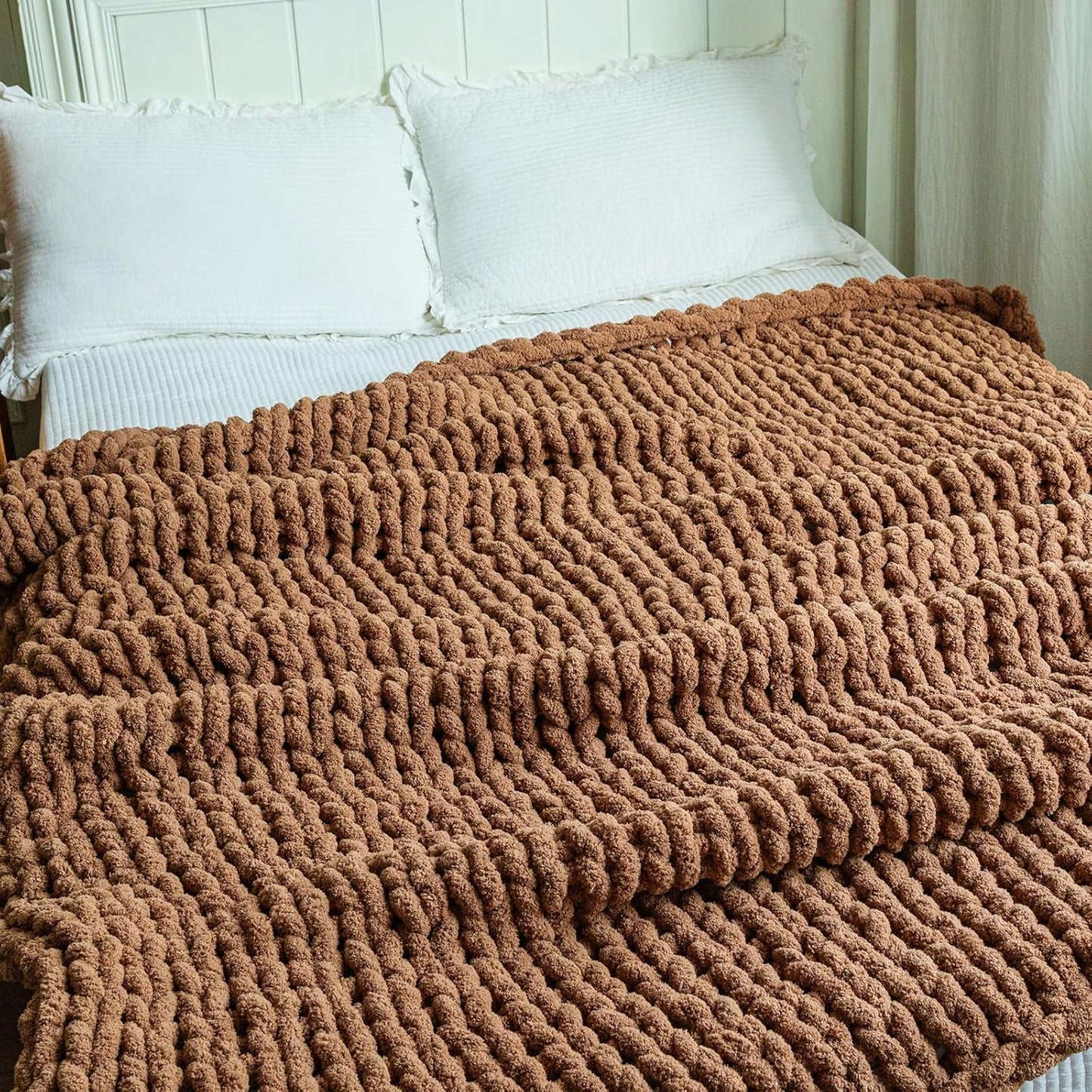 Chunky Knit Blanket - Luxury Soft Cozy 50 * 60 Throw Blanket,100% Woven Blanket Rope Knot Throw Blanket for Couch, Sofa, Home Decor, Gift - Machine Washable(Brown)