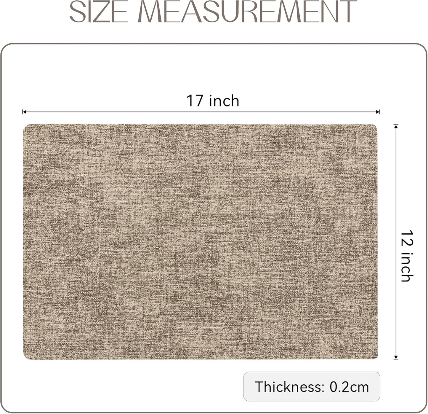 Romanstile Vinyl Placemats Set of 4-12 X 18 Inch - Heat Resistant Place Mats 100% Waterproof Oilproof Wipeable Reversible Faux Leather Table Mats for Kitchen/Dining/Party/Outdoor, Khaki