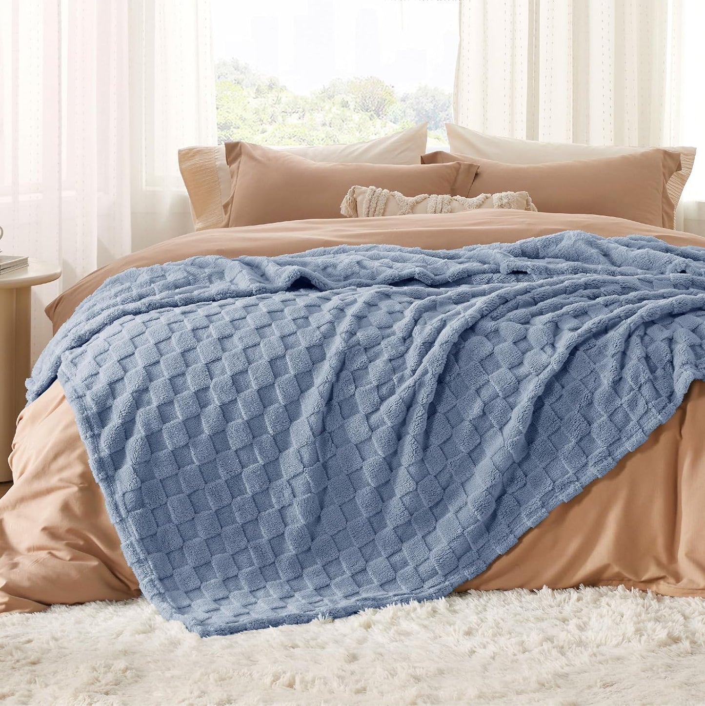 Bedsure GentleSoft California King Blanket for Bed - Super Soft Cozy Blankets for Women Men Girls, Large Fuzzy Fleece Throw for Bedroom Decor, Ashley Blue, 102x96 Inches