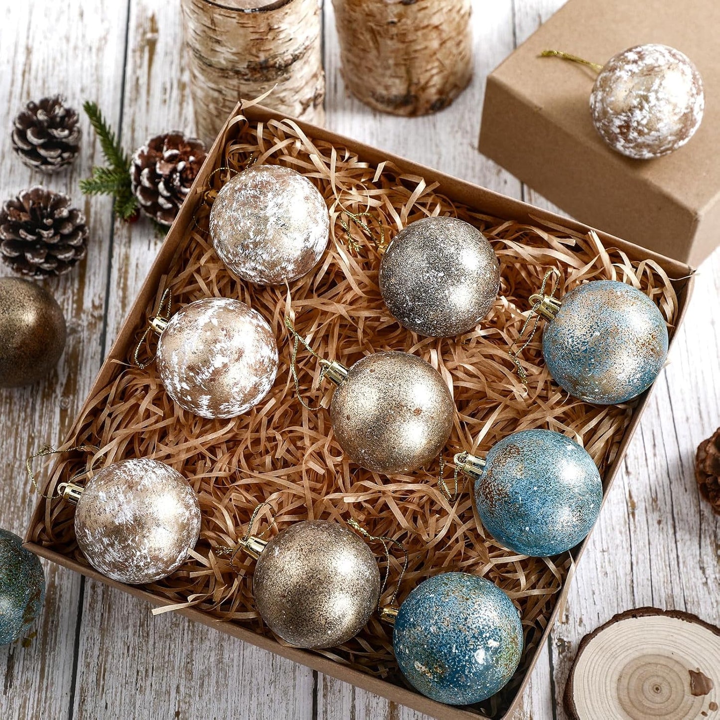 12 Pcs Textured Christmas Ball Ornaments Neutral Christmas Tree Decor Vintage Rustic Copper Ball Ornaments 2 Inch Farmhouse Hanging Shatterproof Home Decor for Xmas Farmhouse Decoration