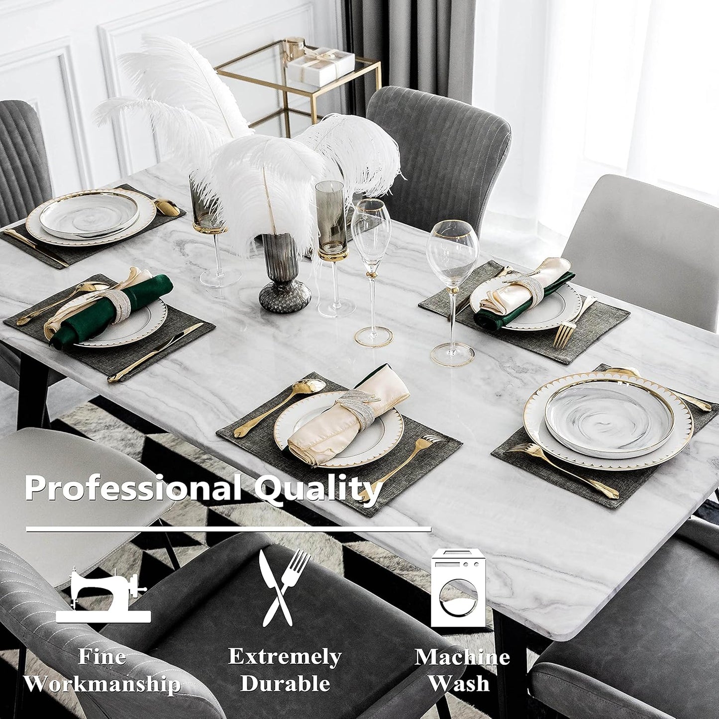 Home Brilliant Table Place Mats Fabric Cloth Placemats Set of 4 Heat Resistant Dining Linen Place Mats Kitchen, Dark Grey