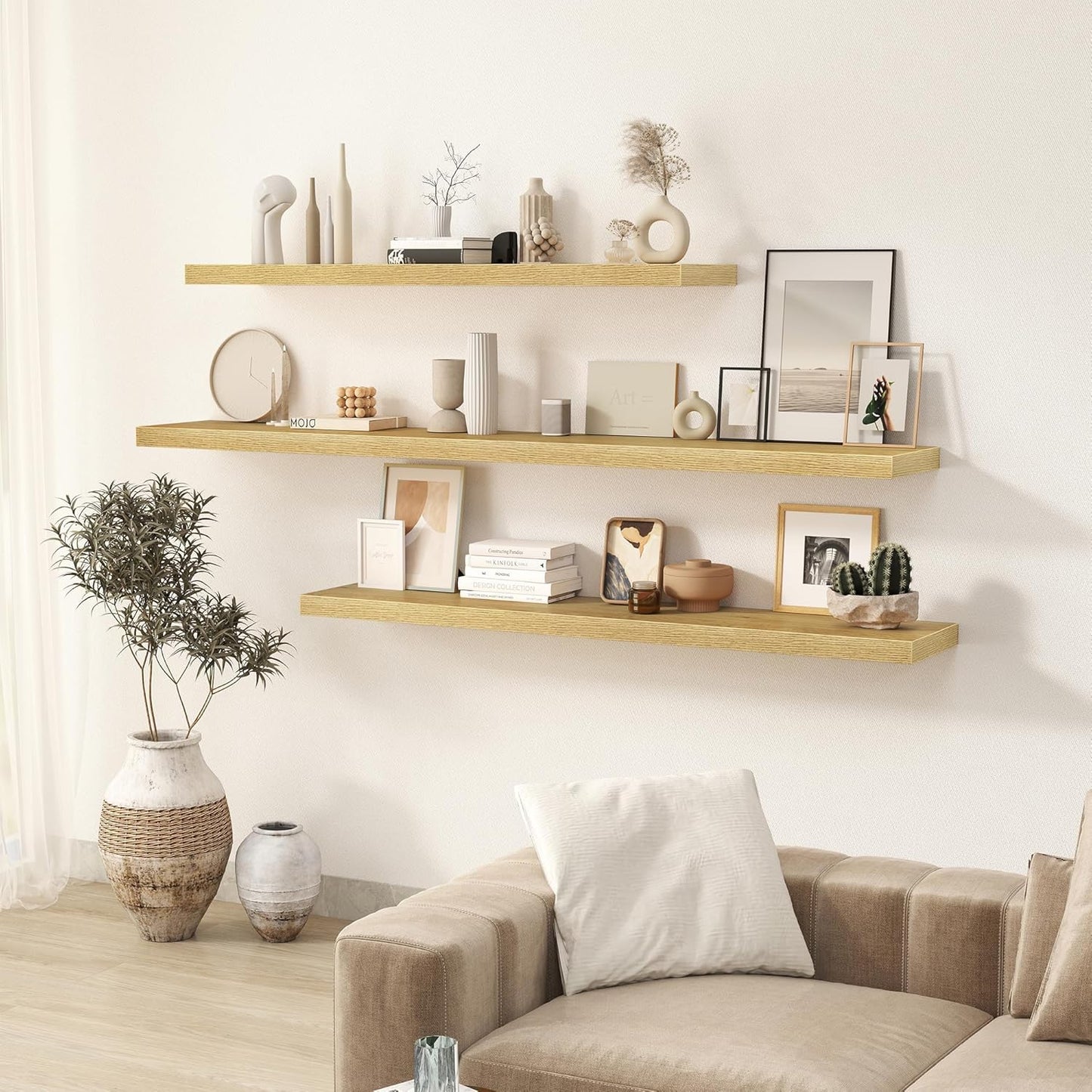 Fun Memories 72 Inch Floating Shelves for Wall 2 Pack Shelves for Bedroom|Kitchen|Bathroom 72 x 9.3 Inch Wood Floating Shelf with Invisible Brackets for Books|Storage|Decor, Oak