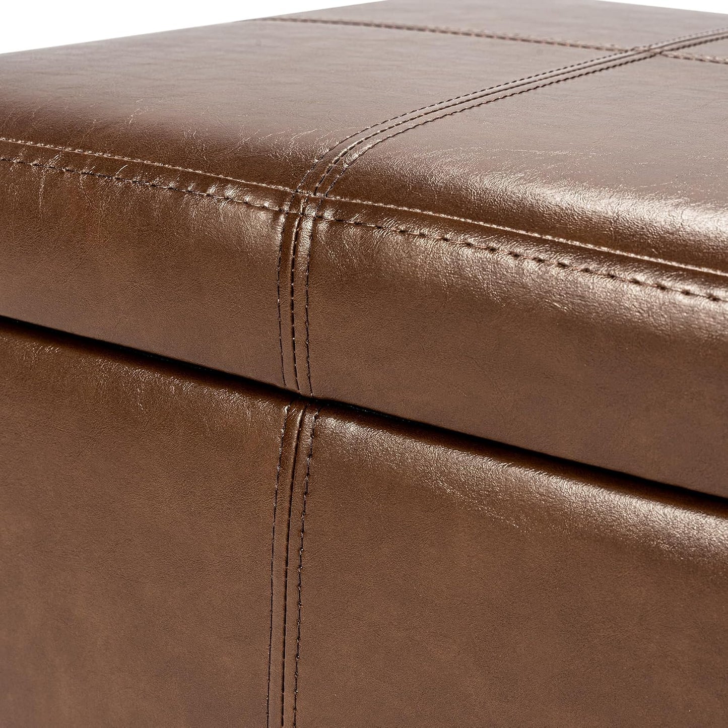 Adeco Storage Ottoman Foot Rest Stool, Leather Ottoman Footstool with Hinged Lid, 17" Small Foot Stool Bench for Living Room, Bedroom