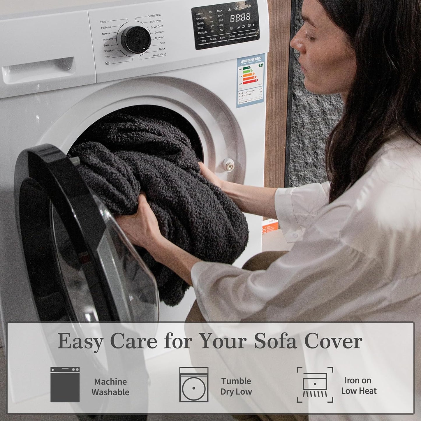 Couch Cushion Covers for Sectional Sofa, Stretch Soft Sofa Slipcovers Washable Wear-Resistant Universal Furniture Protector for Living Room(1 Piece Chaise Cover, Dark Gray)