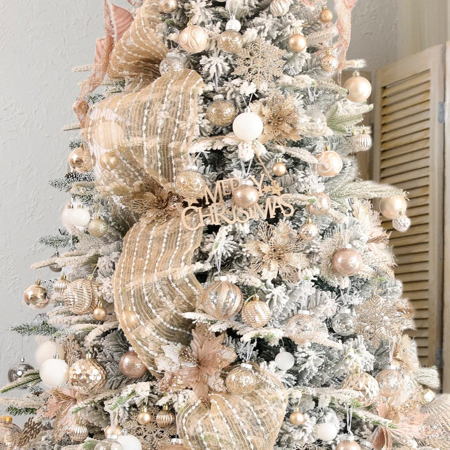 Clear Christmas Ball Ornaments,24ct Shatterproof Plastic Decorative Christmas Ornaments Hanging Xmas Tree Baubles Set with Stuffed Delicate Glittering Decorations for Holiday Party Decor (Champagne)