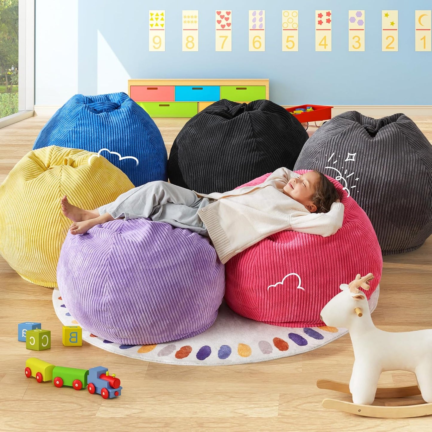 Hobestluk 2.5FT Bean Bag Chair Beanbags Small Bean Bag Chair with Filler Included Teardrop Bean Bag with Removable Cover for Bedroom Living Room (Small, Black)