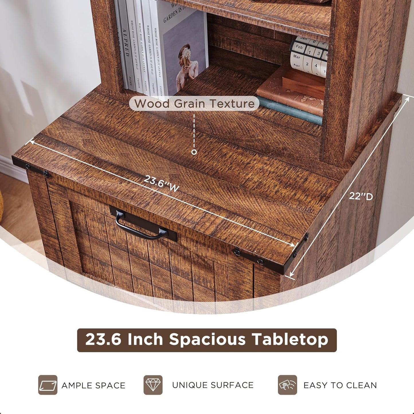 RedLemon Bookcase with 2 File Drawers, 72" Tall Farmhouse Bookshlef with Storage and Adjustable Shelves, 4 Tier Rustic Wood Bookshelf with Cabinet for Office, Living Room (Reclaimed Barnwood Color)