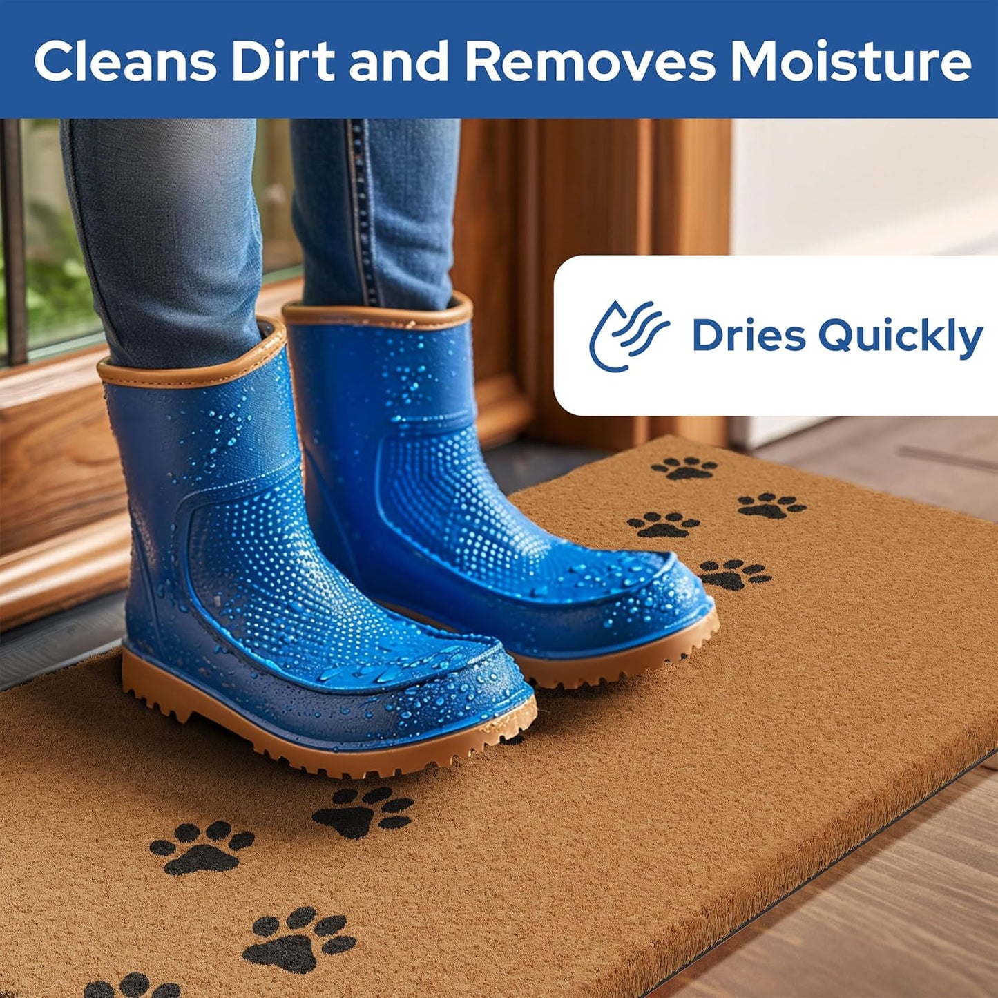 Barnyard Designs Natural Coco Coir Heavy Duty Backing Doormat - Large Cute Non-Slip Front Door Welcome Mat for Outside Entrance or Porch Entry, Brown (17x30, Paws)