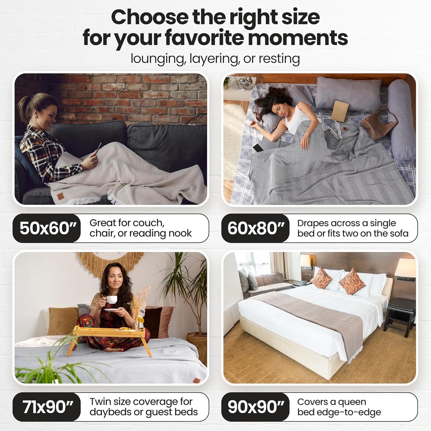 Gold Case Throw Blanket for Bed – 100% Recycled Turkish Cotton Bed Blanket – Decorative Throw Cotton Blankets for Living Room & Bedroom – Elegant Navy Blue Woven Queen Blankets – 90x90