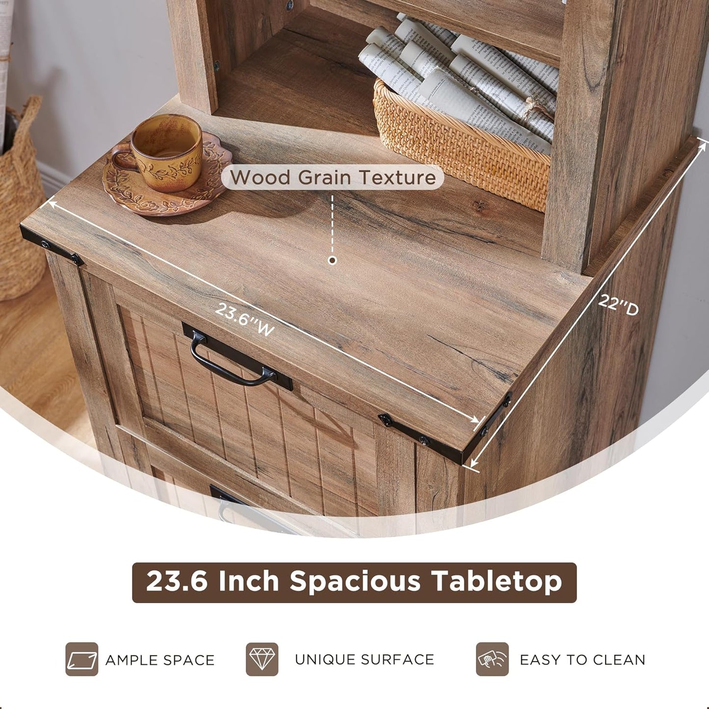 RedLemon Bookcase with 2 File Drawers, 72" Tall Farmhouse Bookshelf with Storage and Adjustable Shelves, 4 Tier Rustic Wood Bookshelf with Cabinet for Home Office, Living Room (Rustic Natural Oak)