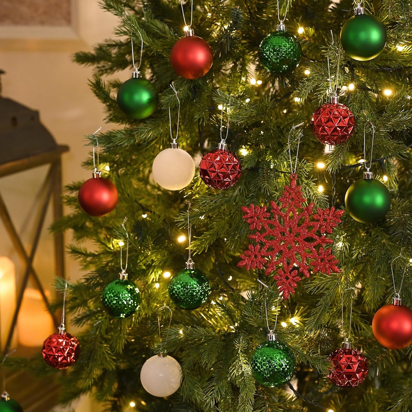 Valery Madelyn Christmas Tree Decorations Ornament Set for Fall Halloween, 50ct 2 Inches Red Green and White Shatterproof Christmas Ball Ornaments Hanging Xmas Holiday Party Decor