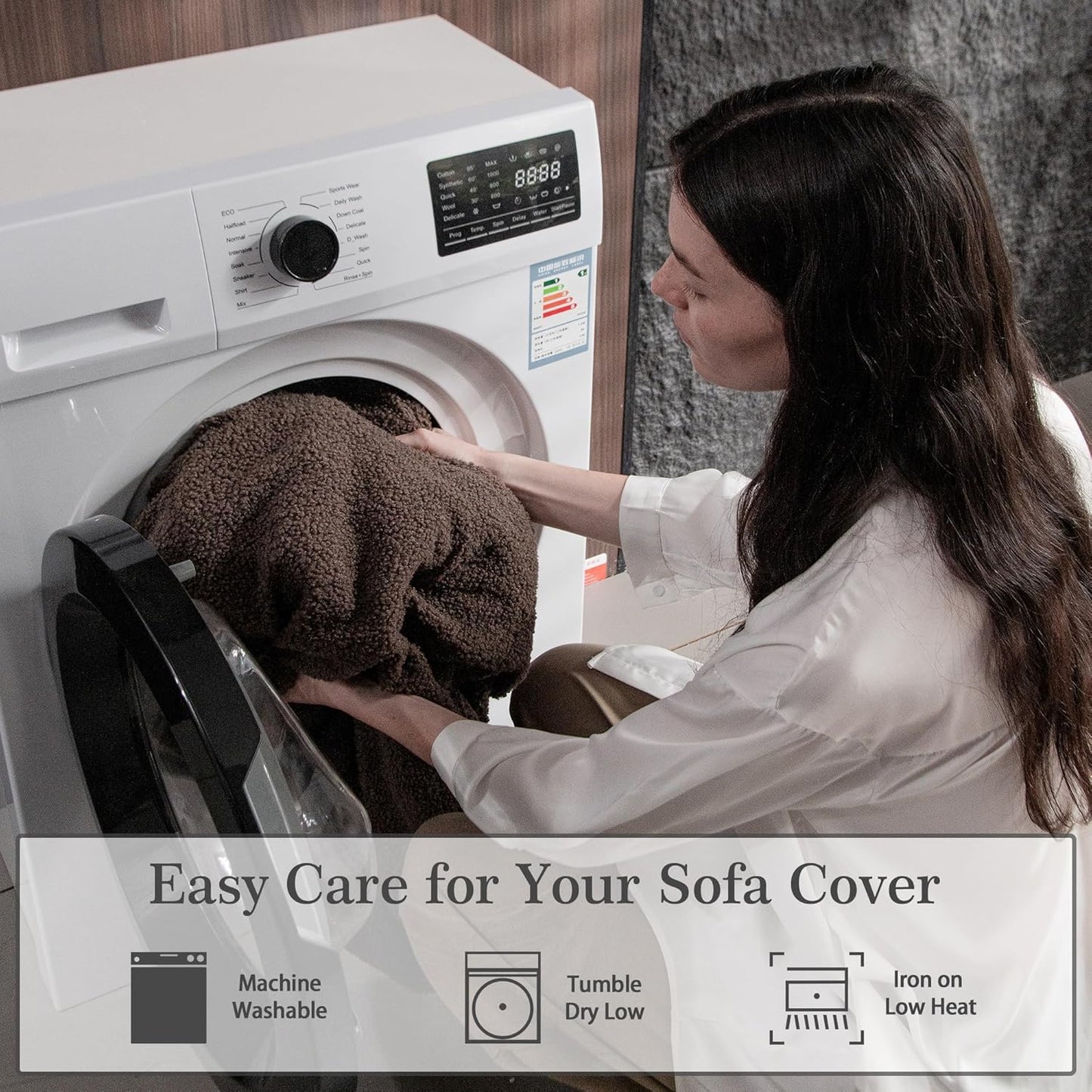 Couch Cushion Covers for Sectional Sofa, Stretch Soft Sofa Slipcovers Washable Wear-Resistant Universal Furniture Protector for Living Room(1 Piece Large Cover, Brown)