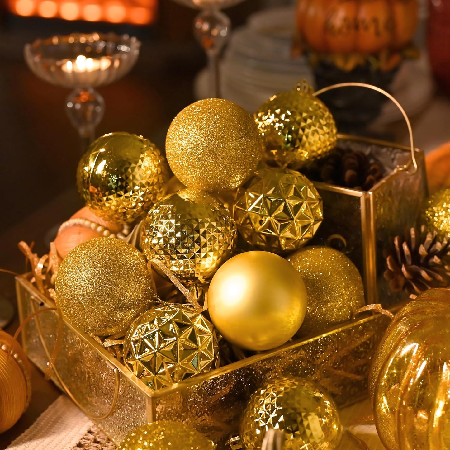 Valery Madelyn Christmas Tree Decorations Ornament Set for Fall Halloween, 50ct 2 Inches Gold Shatterproof Christmas Ball Ornaments Hanging Xmas Holiday Party Decor