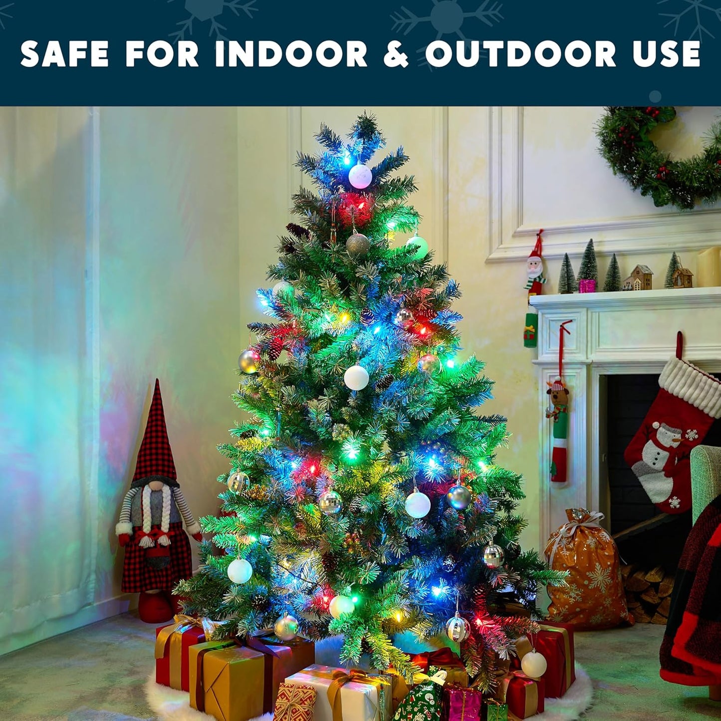 Joiedomi LED Christmas String Lights,2×50 Count 32.6FT Battery Operated Christmas Tree Fairy Lights with 8 Modes,Multifunction Green Wire for Xmas Decor Party Holiday House,Multicolor