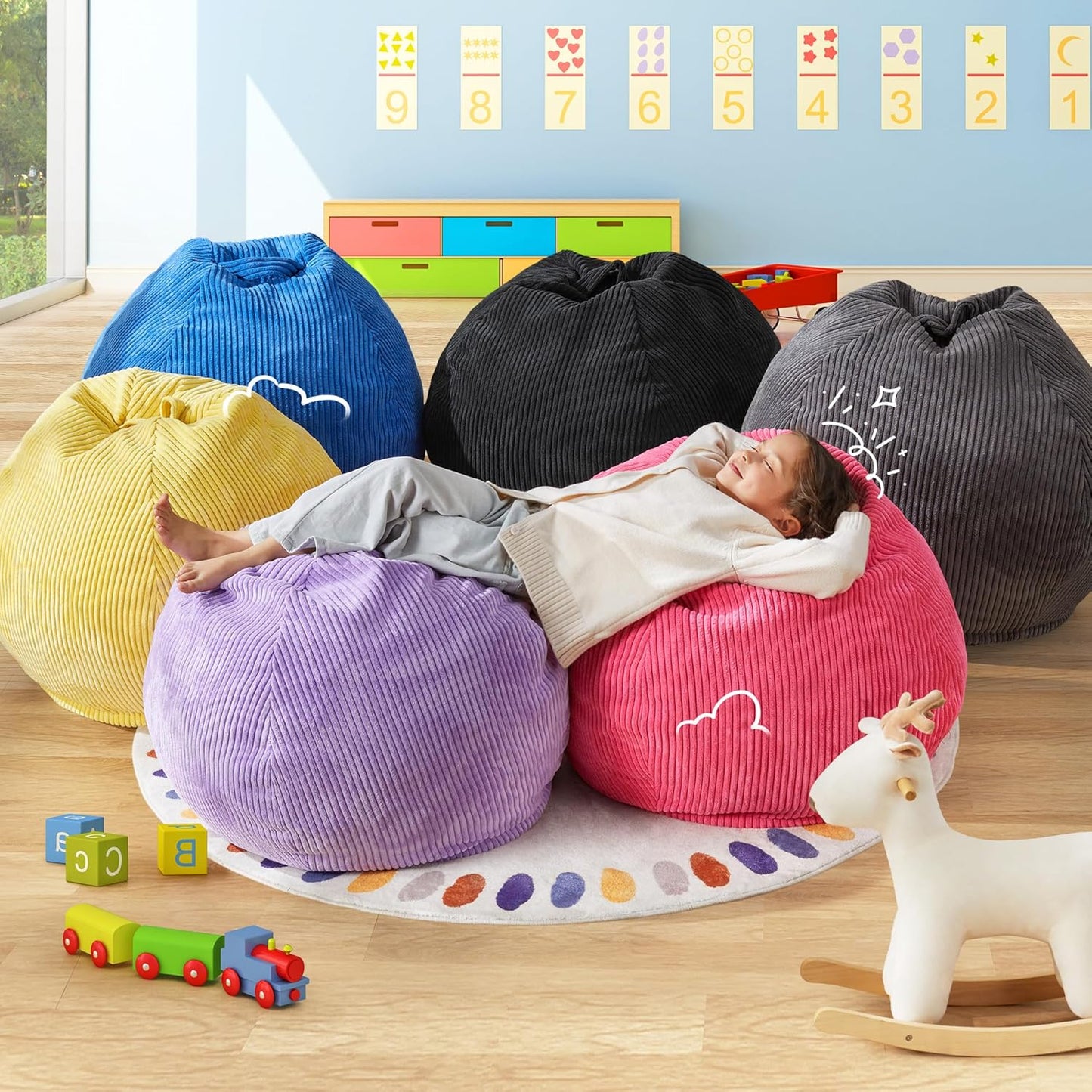 Hobestluk 2.5FT Bean Bag Chair Beanbags Small Bean Bag Chair with Filler Included Teardrop Bean Bag with Removable Cover for Bedroom Living Room (Small, Purple)