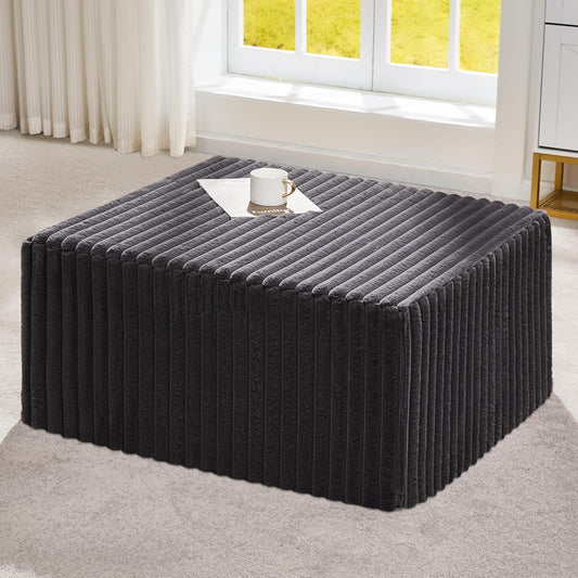 Hobestluk Rectangle Ottoman Memory Foam Footrest for Couch with Removable Cover Large Floor Seating for Adults Ottoman Coffee Table for Living Room, Bedroom or Office (Strip Grey, Footrest)