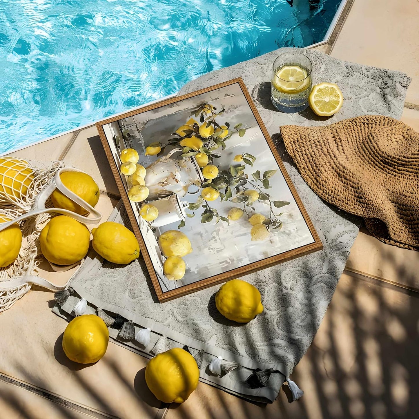 Framed Lemon Kitchen Wall Decor for Dining Room - Vintage Mustard French's Yellow Lemon Kitchen Wall Art, Rustic Oil Paintings Posters Prints for Bathroom Living Room Bedroom 16x24 inch