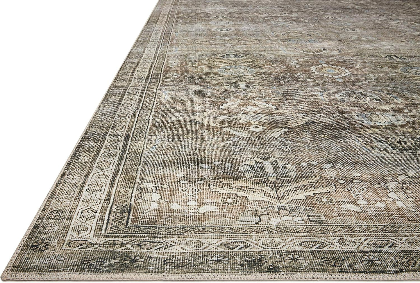 Loloi Layla Collection LAY-13 Antique/Moss 2'-6" x 12'-0" .13" Thick Runner Rug, Soft, Durable, Vintage Inspired, Distressed, Low Pile, Non-Shedding, Easy Clean, Printed, Living Room Rug