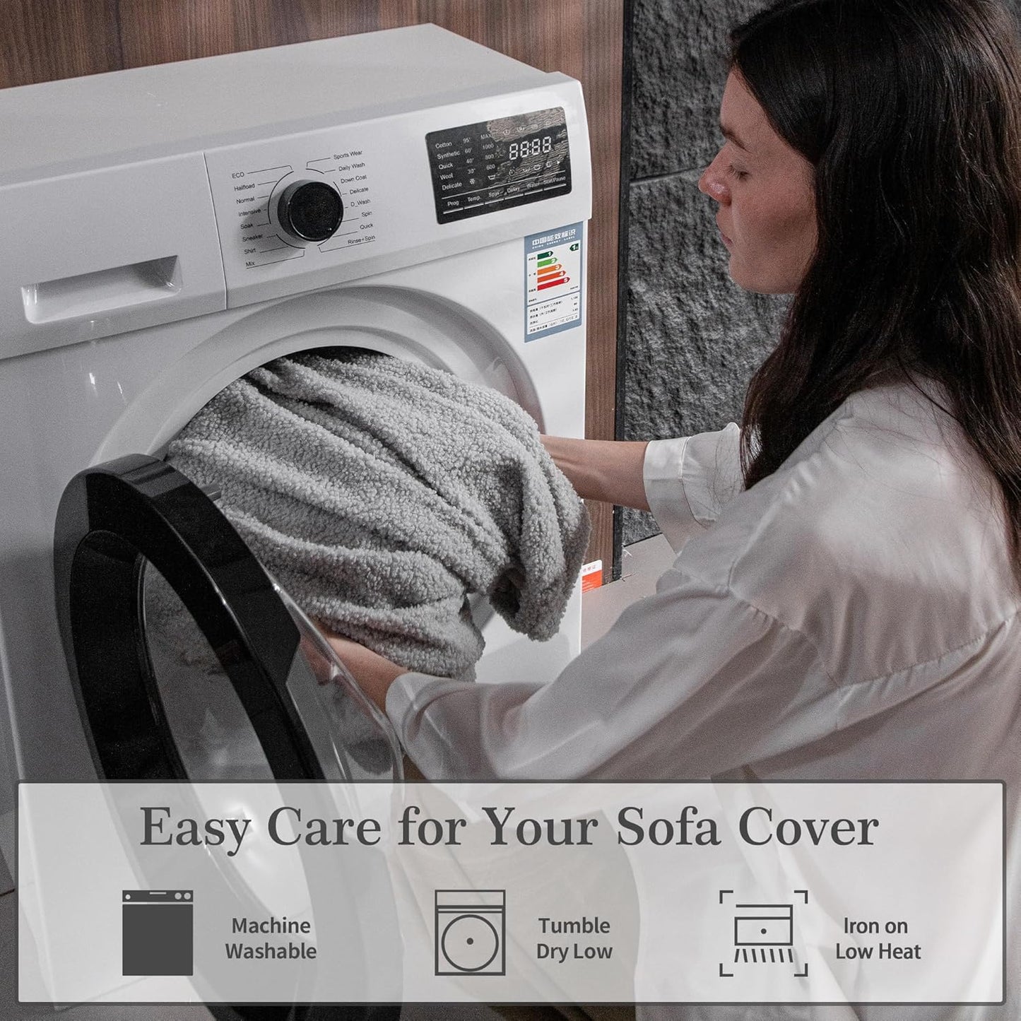 Couch Cushion Covers for Sectional Sofa, Stretch Soft Sofa Slipcovers Washable Wear-Resistant Universal Furniture Protector for Living Room(2 Seaters Covers, Light Gray)