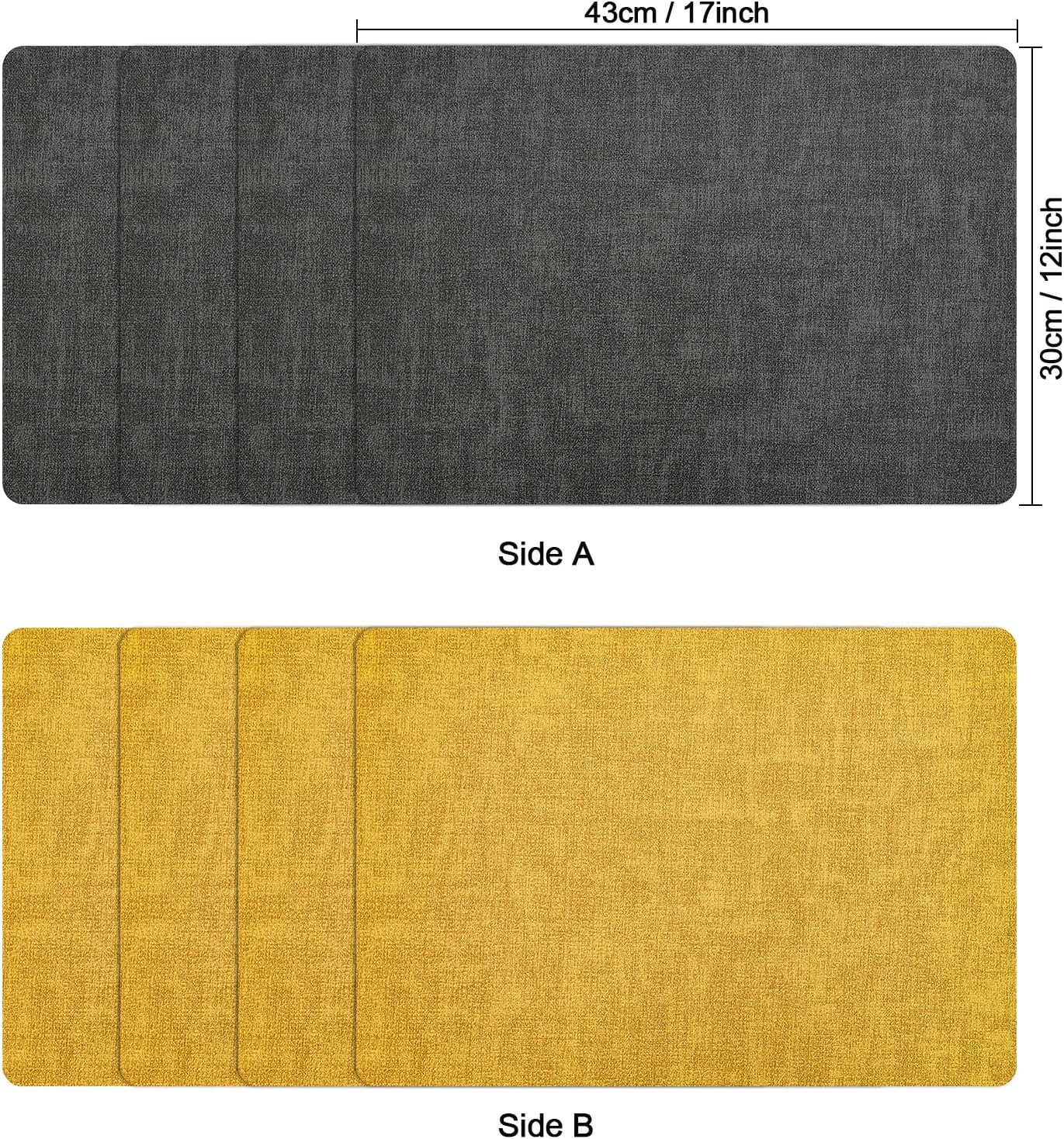 Myir JUN Placemats Dual Sided, Faux Leather Place Mats Set of 8 Indoor Placemats for Dining Table Non-Slip Washable Placemats Heat Resistant Outdoor Table Mats (Set of 8, Gray Yellow)