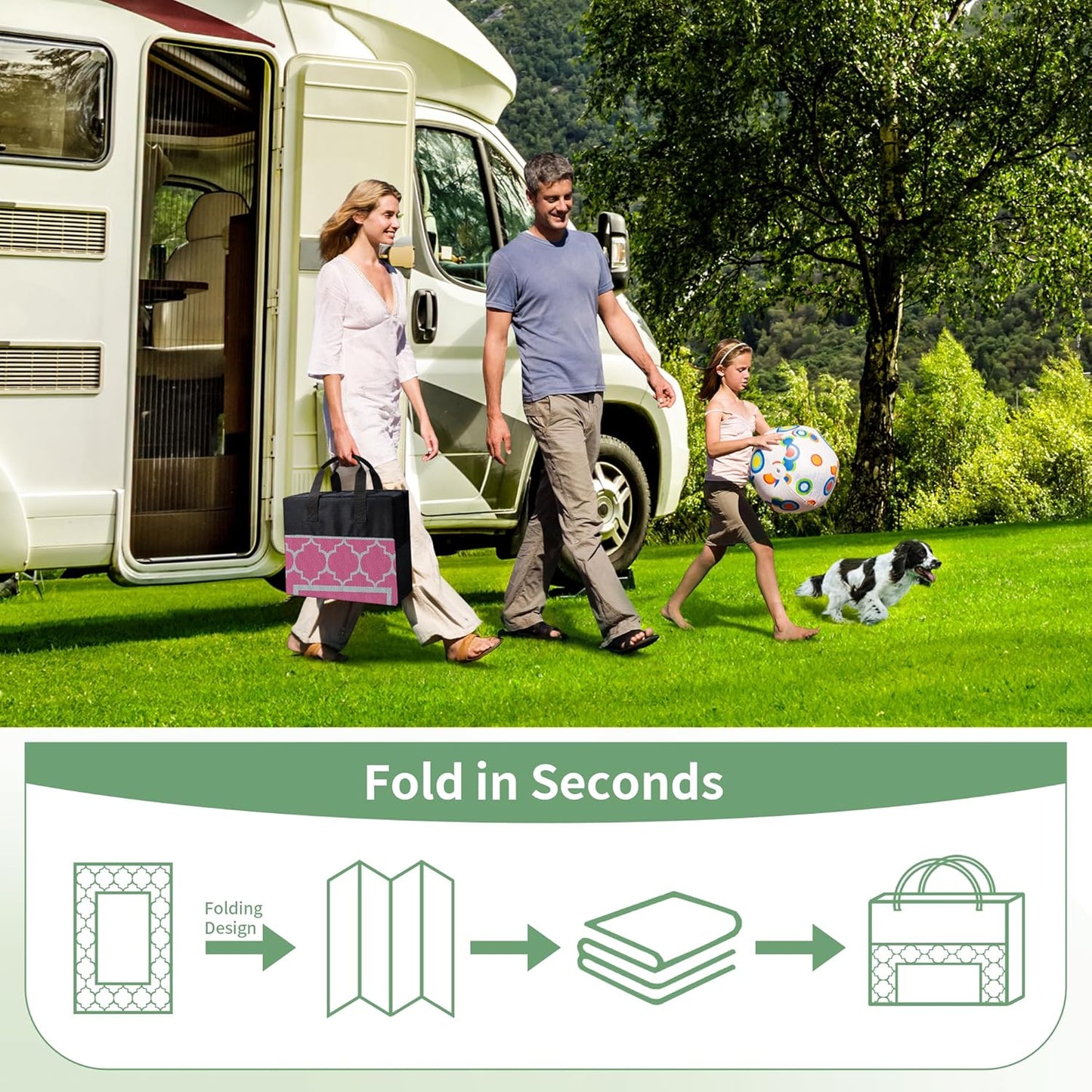 GENIMO 6' x 9' Outdoor Rug Waterproof for Patio Decor, Foldable Reversible Plastic Straw Area Rugs Mat for Camper, Outside Carpet for Rv, Deck, Porch, Picnic, Beach, Balcony, Pink & Grey