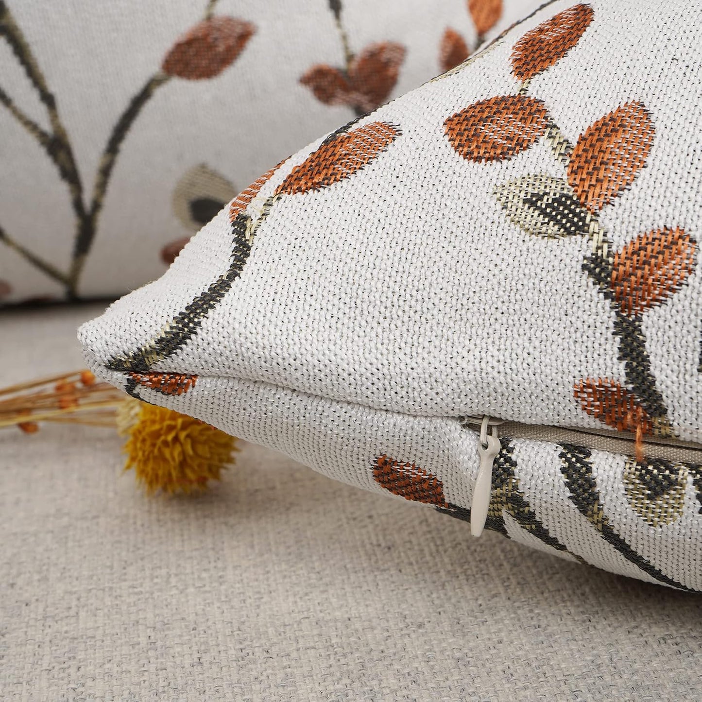 YOUR SMILE Classical Embroidery Jacquard Orange Square Decorative Throw Pillow Case Cushion Cover,12x20 inch