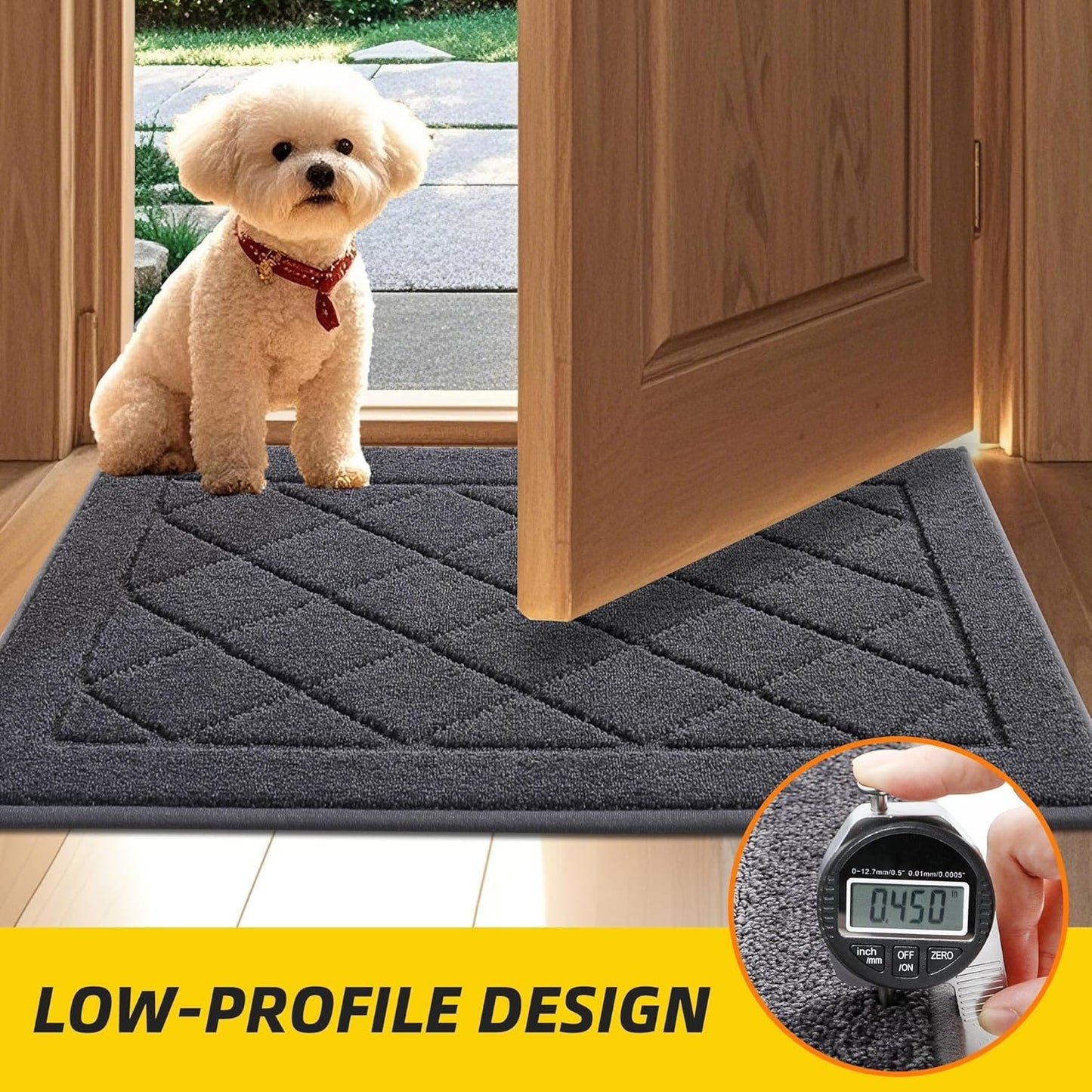 JSEI Dirt Trapper Door Mat 24"x36", Non-Slip Washable Entryway Mats, Dog Door Mat, Stain Resistant and Absorbent Floor Mats, Low Profile Welcome Mat for Front Back Door, Dark Grey