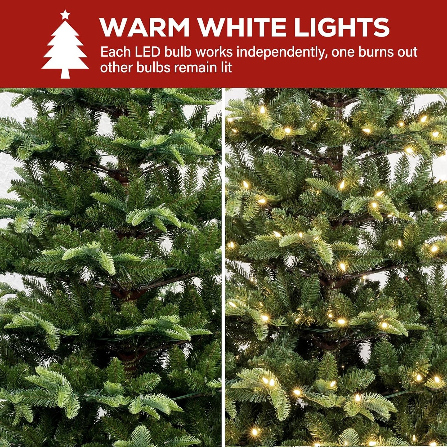 Hykolity 7.5 ft Prelit Christmas Tree, Artificial Christmas Tree with 450 Warm White LED Lights, 1173 PE&PVC Branch Tips, Metal Stand and Hinged Branches