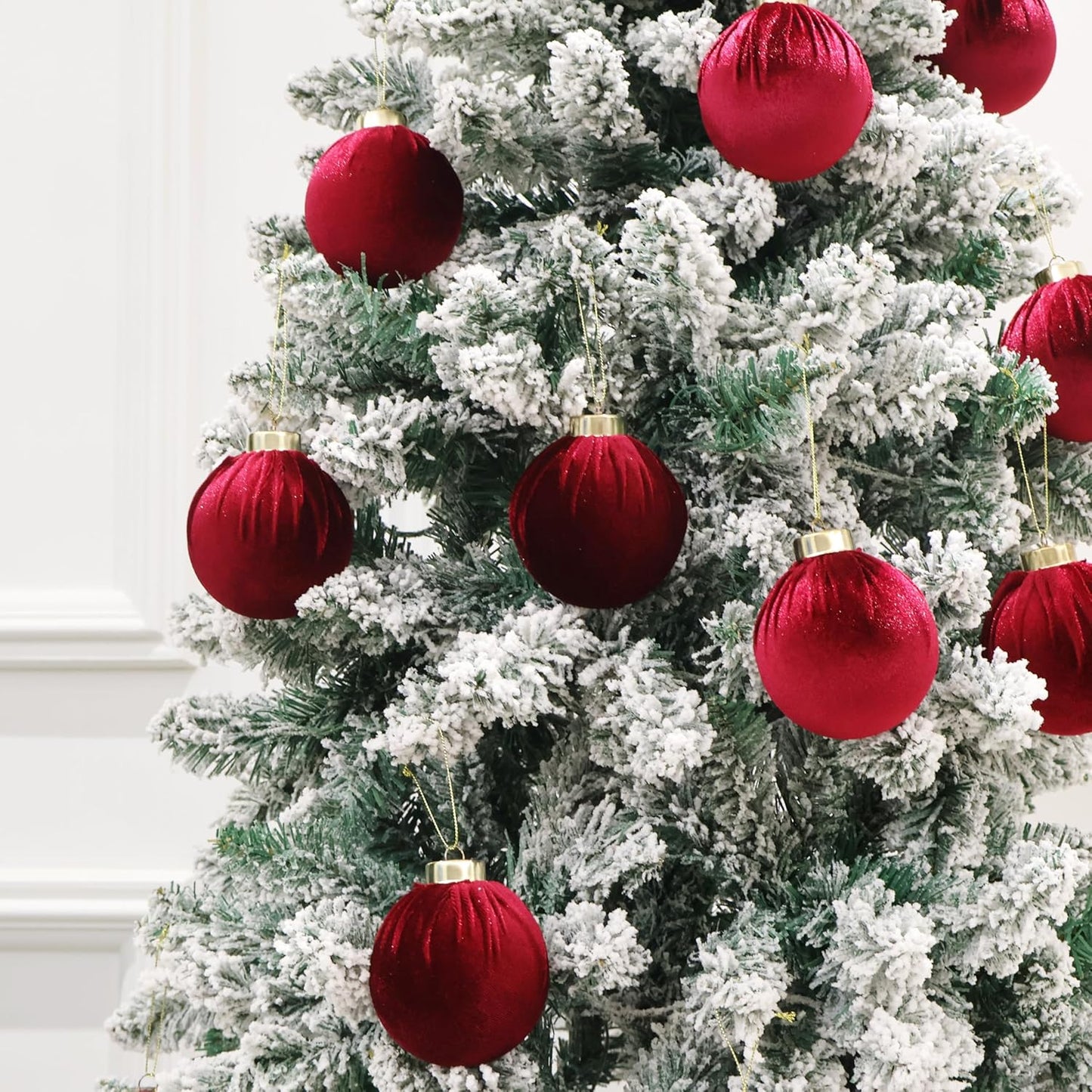 3.15inch Burgundy Velvet Ornaments for Christmas Tree, 15pcs Flocked Christmas Ornaments Decorations Balls Set Decor