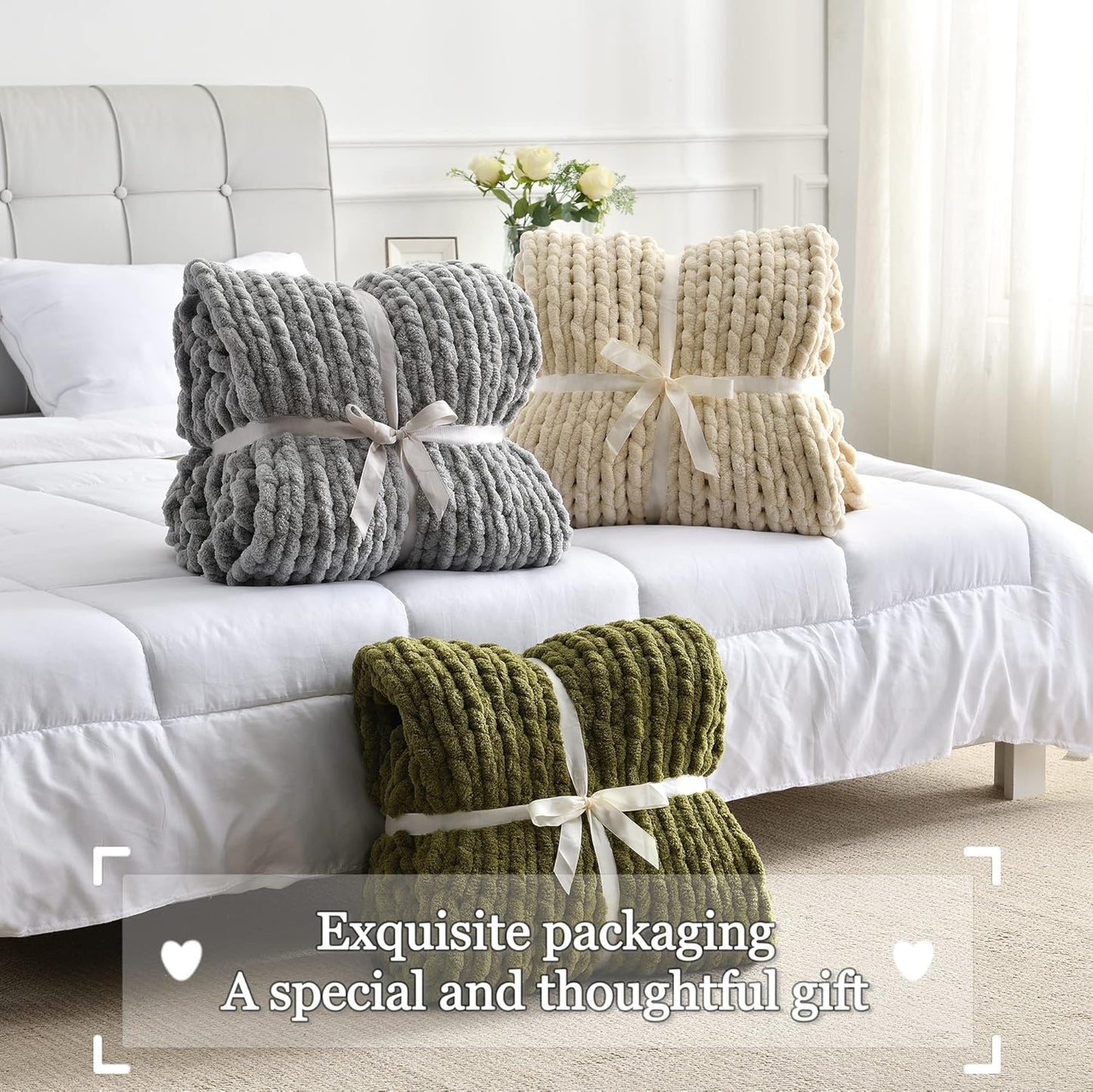 Maetoow Tighter Chenille Chunky Knit Blanket Throw 60×80 Inch, Handmade Warm & Cozy Blanket Couch, Bed, Home Decor, Soft Fleece Banket, Boho Thick Blankets and Giant Yarn Throws, Rose Pink