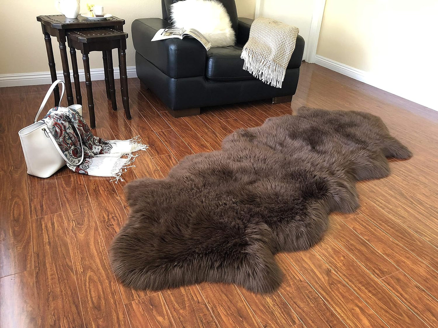 LAMBZY Faux Sheepskin Soft Hypoallergenic Free Shape Silky Shag Rug, Luxury Shaggy Silky Plush Carpet for Bedrooms Rugs Living Room Kids Rooms Sofa Floor Rugs (Double 2'x6', 60x180cm Brown)