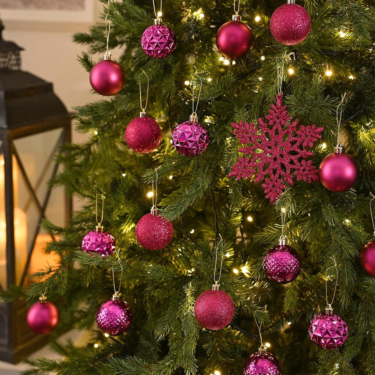 Valery Madelyn Christmas Tree Decorations Ornament Set for Fall Halloween, 50ct 2.36 Inches Rose Red Shatterproof Christmas Ball Ornaments Hanging Xmas Holiday Party Decor