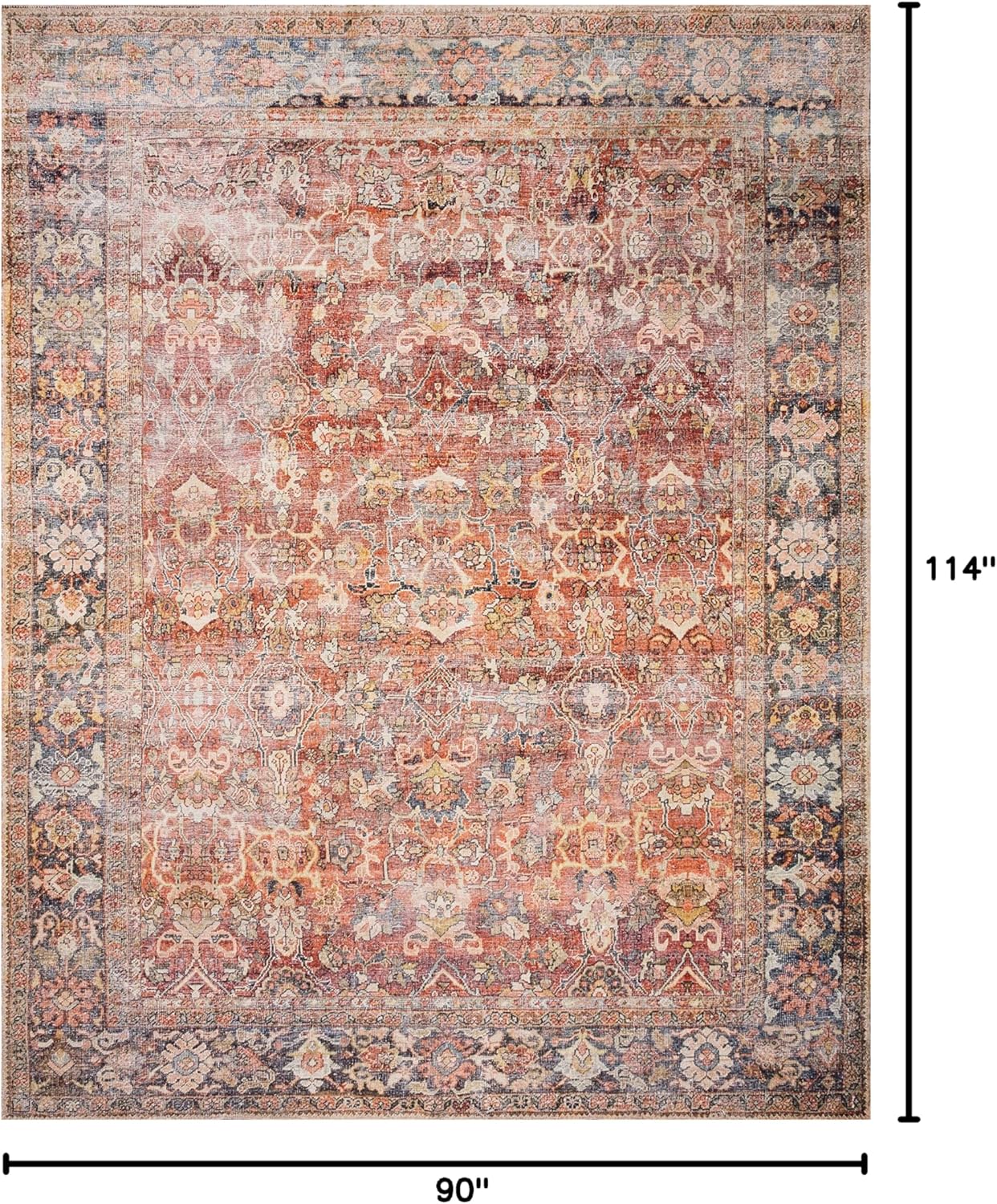 Loloi Layla Collection LAY-02 Spice/Marine 7'-6" x 9'-6" .13" Thick Area Rug, Soft, Durable, Vintage Inspired, Distressed, Low Pile, Non-Shedding, Easy Clean, Printed, Living Room Rug