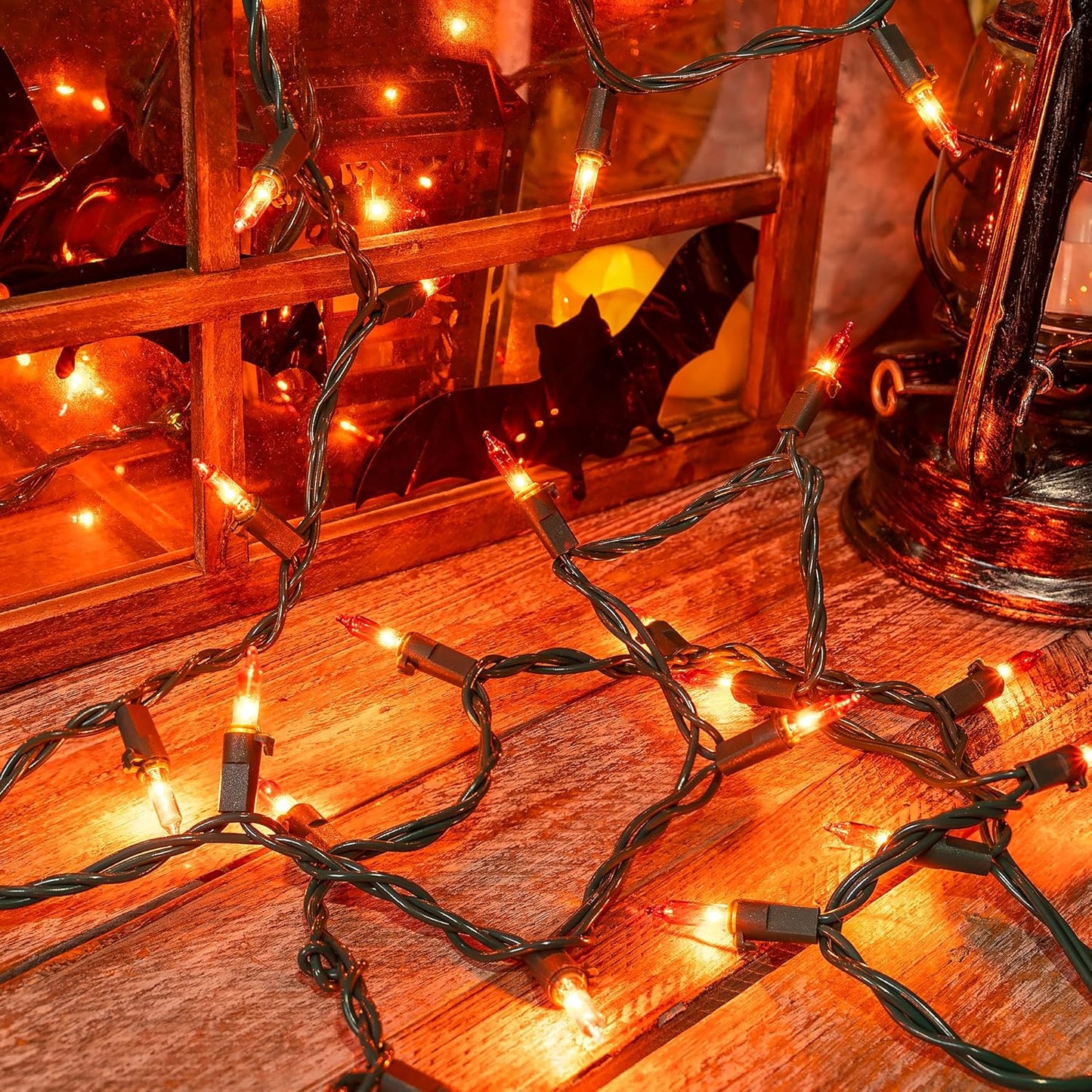 Orange Halloween Tree Lights with Green Wire,13ft 50 Incandescent Bulb Waterproof Fairy Lights,Plug in Mini String Lights for Christmas, Patio, Holiday, Party, Home, Indoor Outdoor Decor